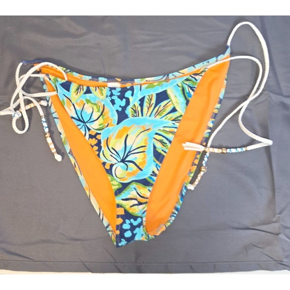 Aerie String Tie Floral Blue Orange Cheekiest Swim Suit Bottom XL New No Tags